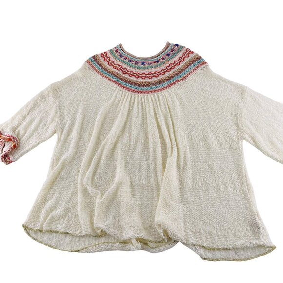 Free People Embroidered Cotton Blend Boho Top Size Small Lightweight Sweater - Picture 1 of 5